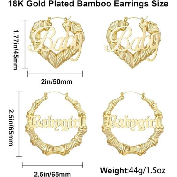 Gold Bamboo Hoop Earrings for Women Large Heart Door Knocker 90s Hip Hop Jewelry - Picture 6 of 8